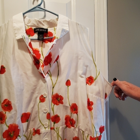 Lane Bryant sz 28. Floral print sleeveless button down A line midi DRESS NWOT - Picture 5 of 8